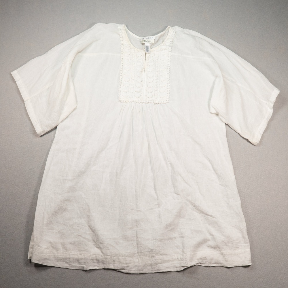 Boho Gauze Tunic Top Womens XL White Embroidered Cottagecore Resort